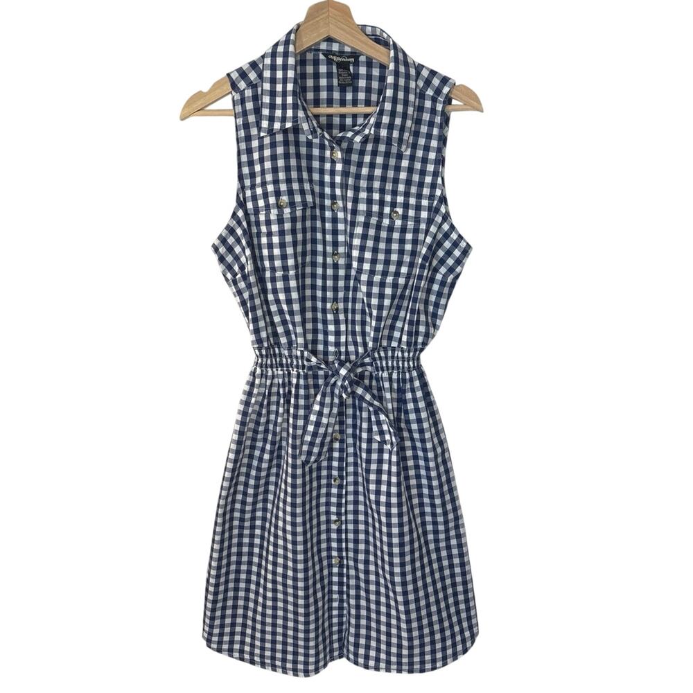 Millennium Women’s Large Blue White Gingham Shirt Dress Sleeveless Cotton